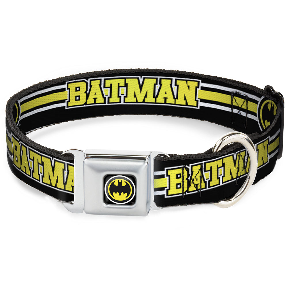 Bat Signal Black/White/Yellow Seatbelt Buckle Collar - BATMAN/Bat Signal Triple Stripe Black/White/Yellow Dog Collars Seatbelt Buckle DC Comics