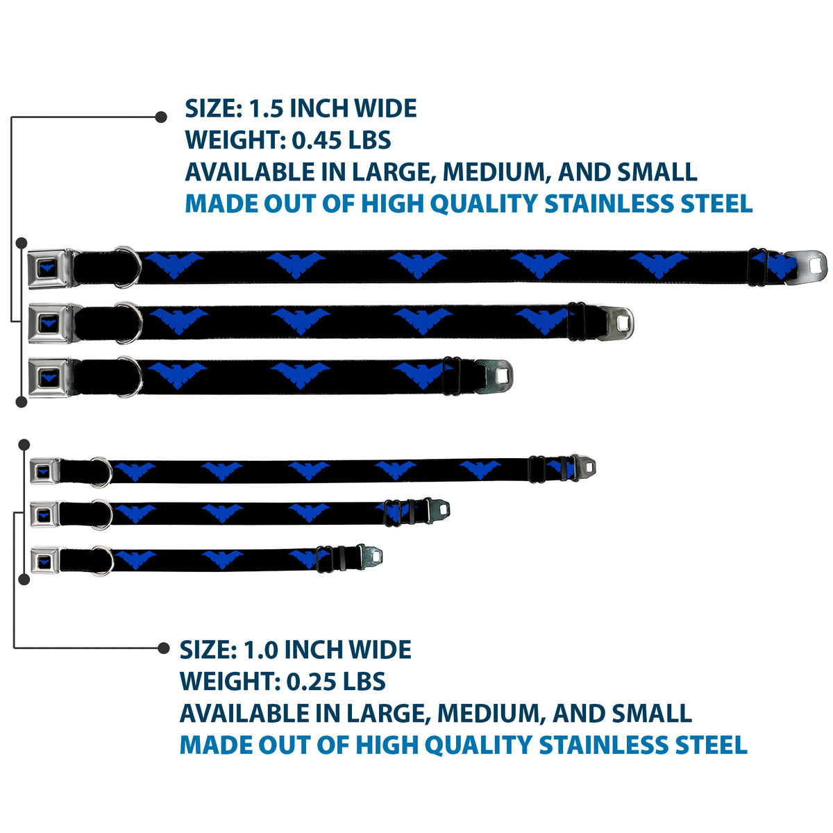 Nightwing Logo Full Color Black Blue Seatbelt Buckle Collar - Nightwing Logo Black/Blue Dog Collars Seatbelt Buckle DC Comics