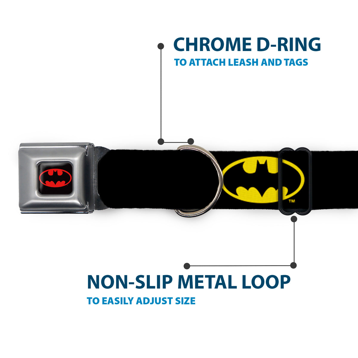 Batman Full Color Black Yellow Seatbelt Buckle Collar - Batman Shield Black/Yellow Dog Collars Seatbelt Buckle DC Comics