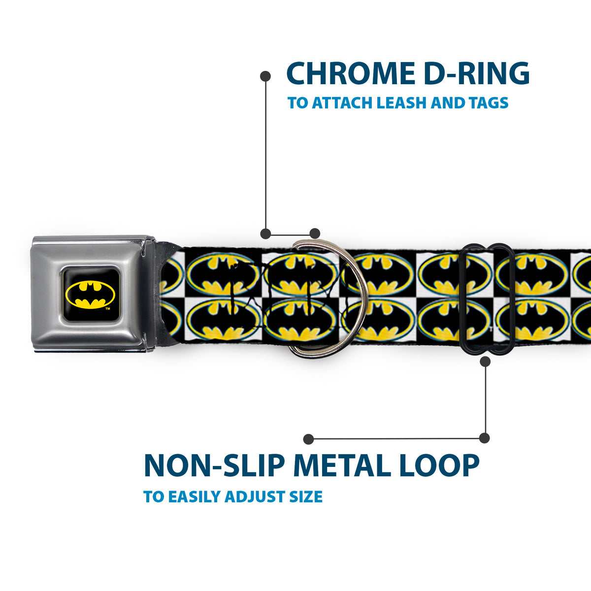 Batman Full Color Black Yellow Seatbelt Buckle Collar - Batman Shield Checkers Dog Collars Seatbelt Buckle DC Comics