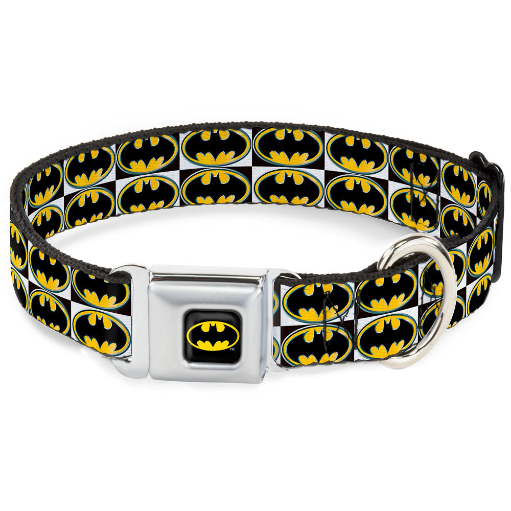 Batman Full Color Black Yellow Seatbelt Buckle Collar - Batman Shield Checkers Dog Collars Seatbelt Buckle DC Comics