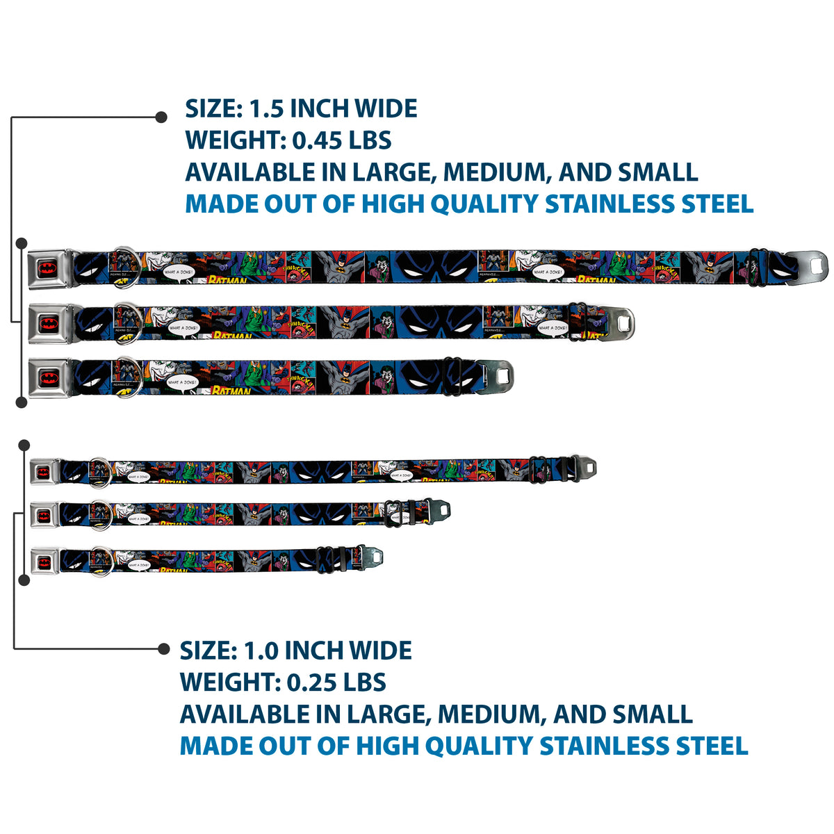 Batman Full Color Black Yellow Seatbelt Buckle Collar - Batman & Joker Comic Strip Dog Collars Seatbelt Buckle DC Comics