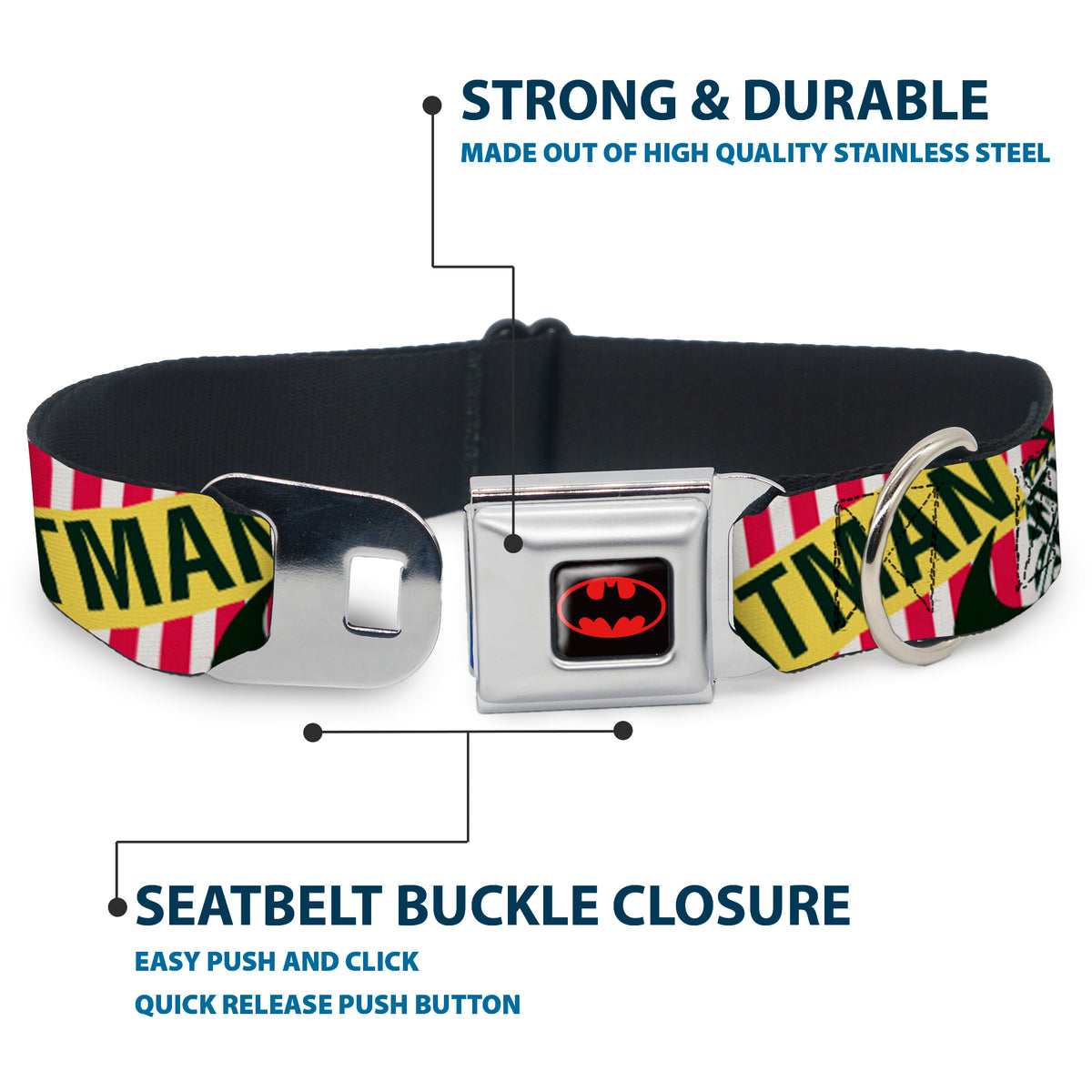 Batman Full Color Black Yellow Seatbelt Buckle Collar - Batman Caped Crusader Dog Collars Seatbelt Buckle DC Comics
