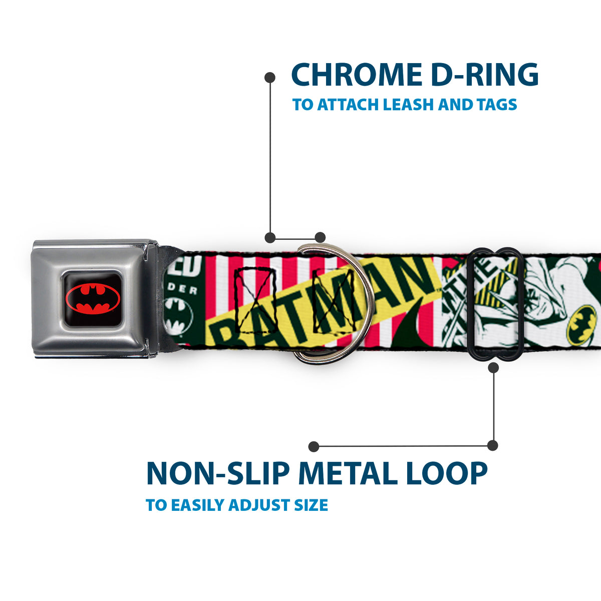 Batman Full Color Black Yellow Seatbelt Buckle Collar - Batman Caped Crusader Dog Collars Seatbelt Buckle DC Comics