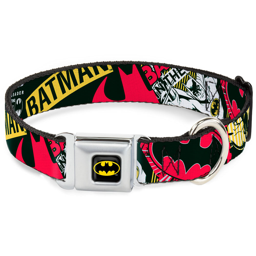 Batman Full Color Black Yellow Seatbelt Buckle Collar - Batman Caped Crusader Dog Collars Seatbelt Buckle DC Comics