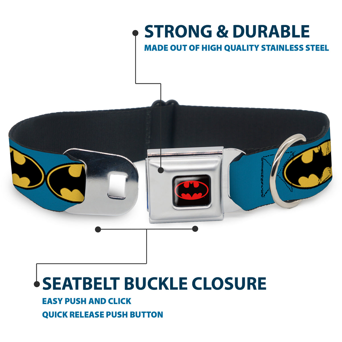Batman Full Color Black Yellow Seatbelt Buckle Collar - Bat Signal-3 Blue/Black/Yellow Dog Collars Seatbelt Buckle DC Comics