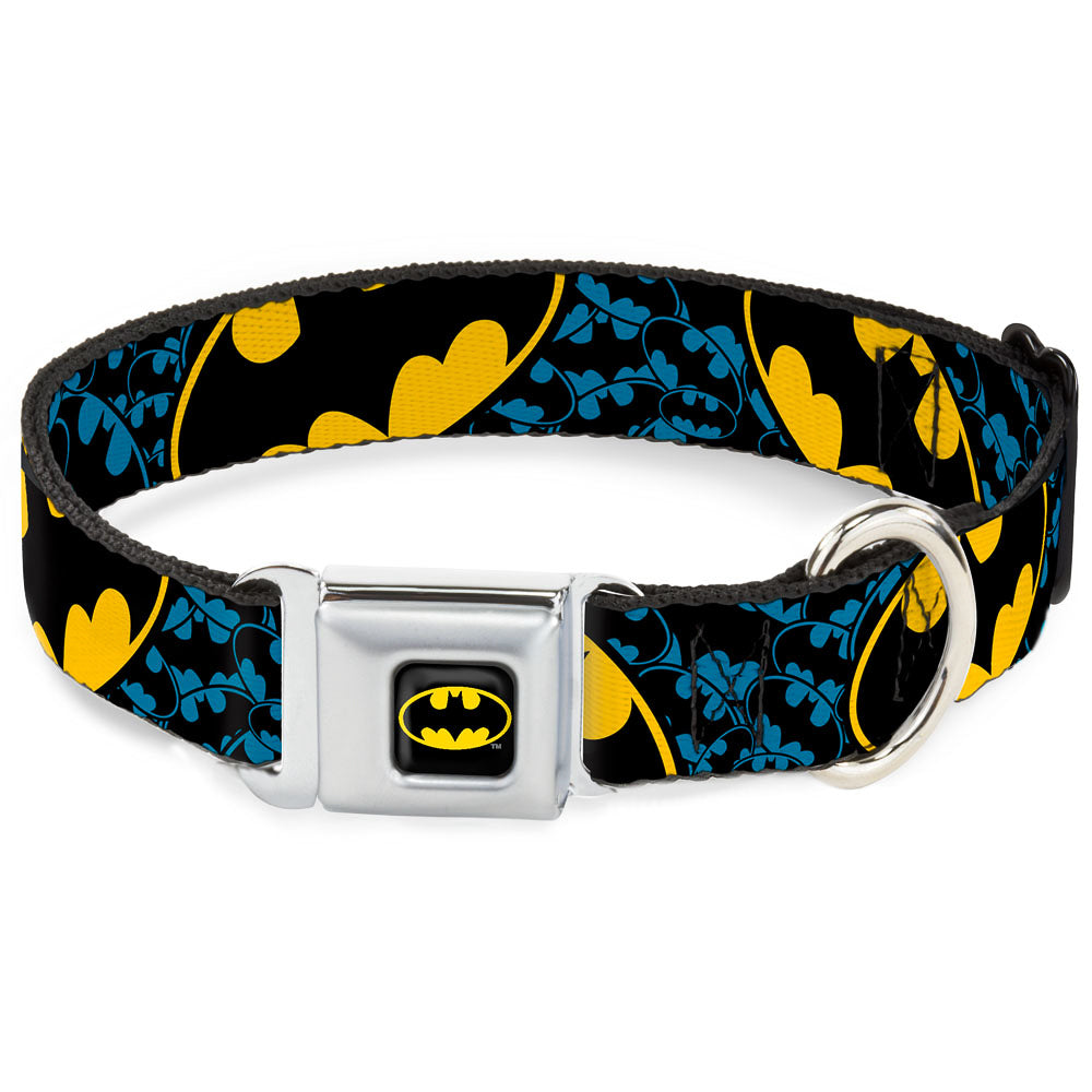 Batman Full Color Black Yellow Seatbelt Buckle Collar - Bat Signals Stacked w/CLOSE-UP Blue/Black/Yellow Dog Collars Seatbelt Buckle DC Comics