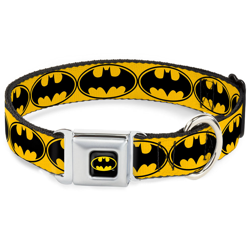 Batman Full Color Black Yellow Seatbelt Buckle Collar - Bat Signal-3 Yellow/Black/Yellow Dog Collars Seatbelt Buckle DC Comics