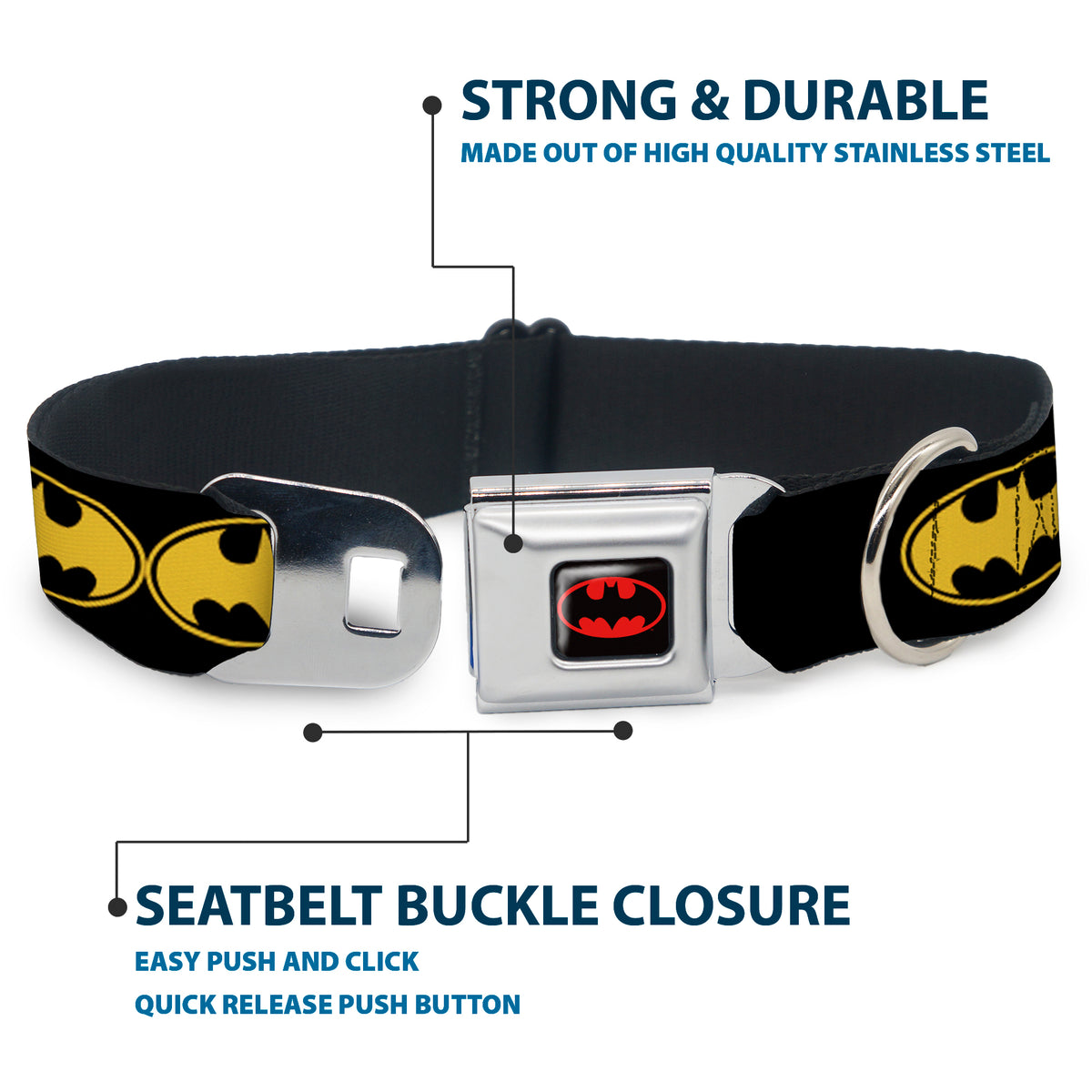 Batman Full Color Black Yellow Seatbelt Buckle Collar - Bat Signal-3 Black/Yellow/Black Dog Collars Seatbelt Buckle DC Comics