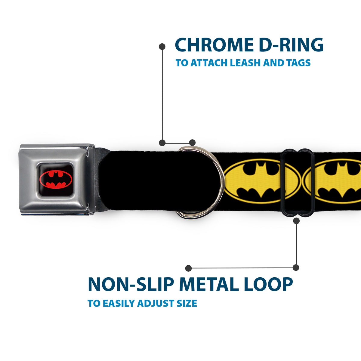 Batman Full Color Black Yellow Seatbelt Buckle Collar - Bat Signal-3 Black/Yellow/Black Dog Collars Seatbelt Buckle DC Comics