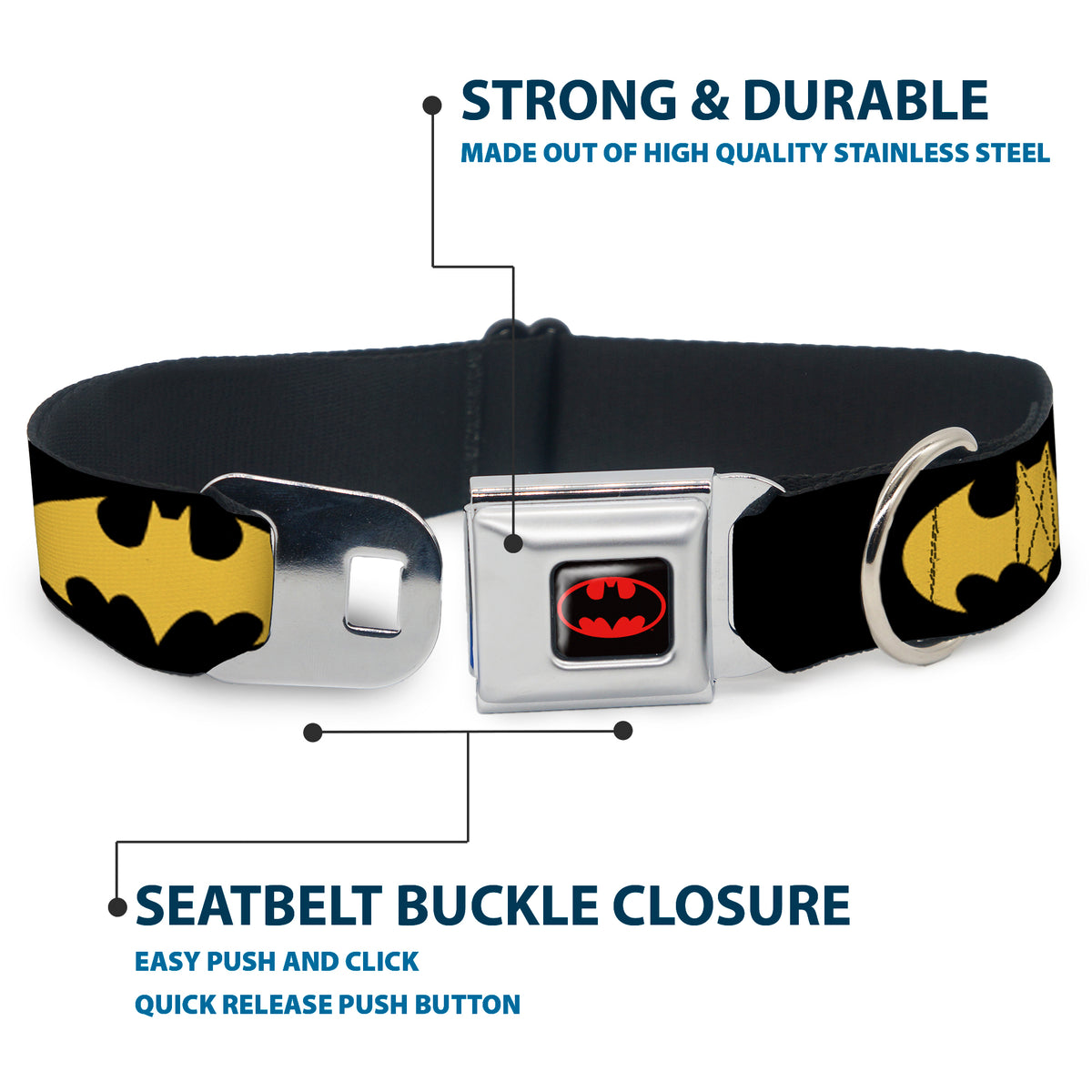 Batman Full Color Black Yellow Seatbelt Buckle Collar - Bat Signal-1 Black/Yellow Dog Collars Seatbelt Buckle DC Comics