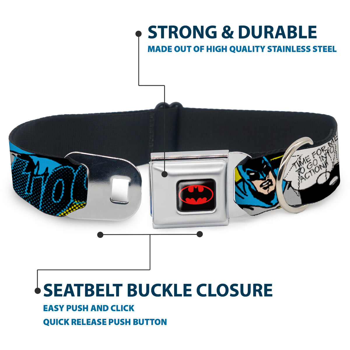 Batman Full Color Black Yellow Seatbelt Buckle Collar - Batman Scene1 Dog Collars Seatbelt Buckle DC Comics