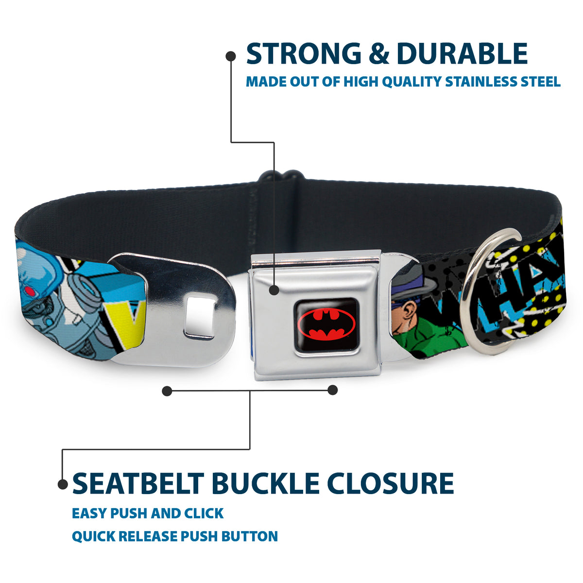 Batman Full Color Black Yellow Seatbelt Buckle Collar - Batman & Villains1 Dog Collars Seatbelt Buckle DC Comics