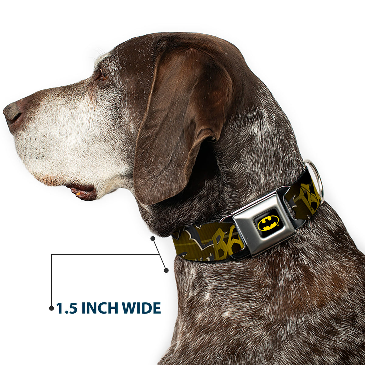 Batman Full Color Black Yellow Seatbelt Buckle Collar - BATMAN w/Bat Signals & Flying Bats Yellow/Black/White Dog Collars Seatbelt Buckle DC Comics