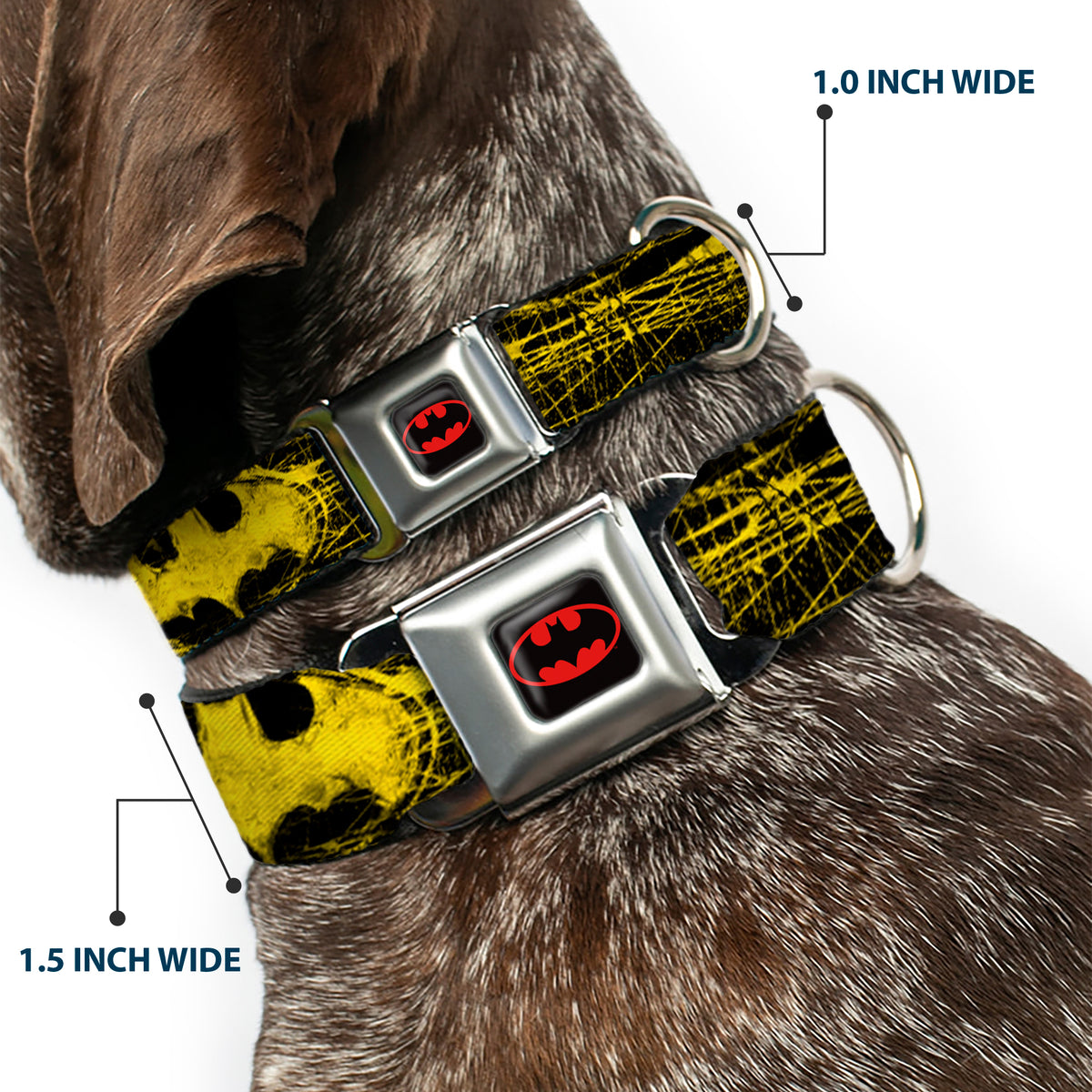 Batman Full Color Black Yellow Seatbelt Buckle Collar - Batman Shield CLOSE-UP Sketch Black/Yellow Dog Collars Seatbelt Buckle DC Comics