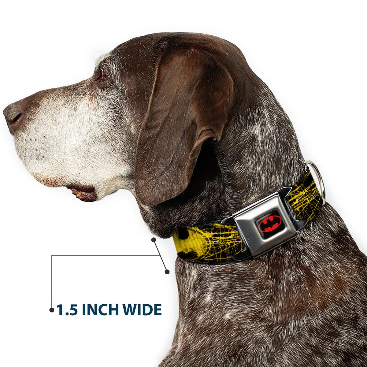 Batman Full Color Black Yellow Seatbelt Buckle Collar - Batman Shield CLOSE-UP Sketch Black/Yellow Dog Collars Seatbelt Buckle DC Comics