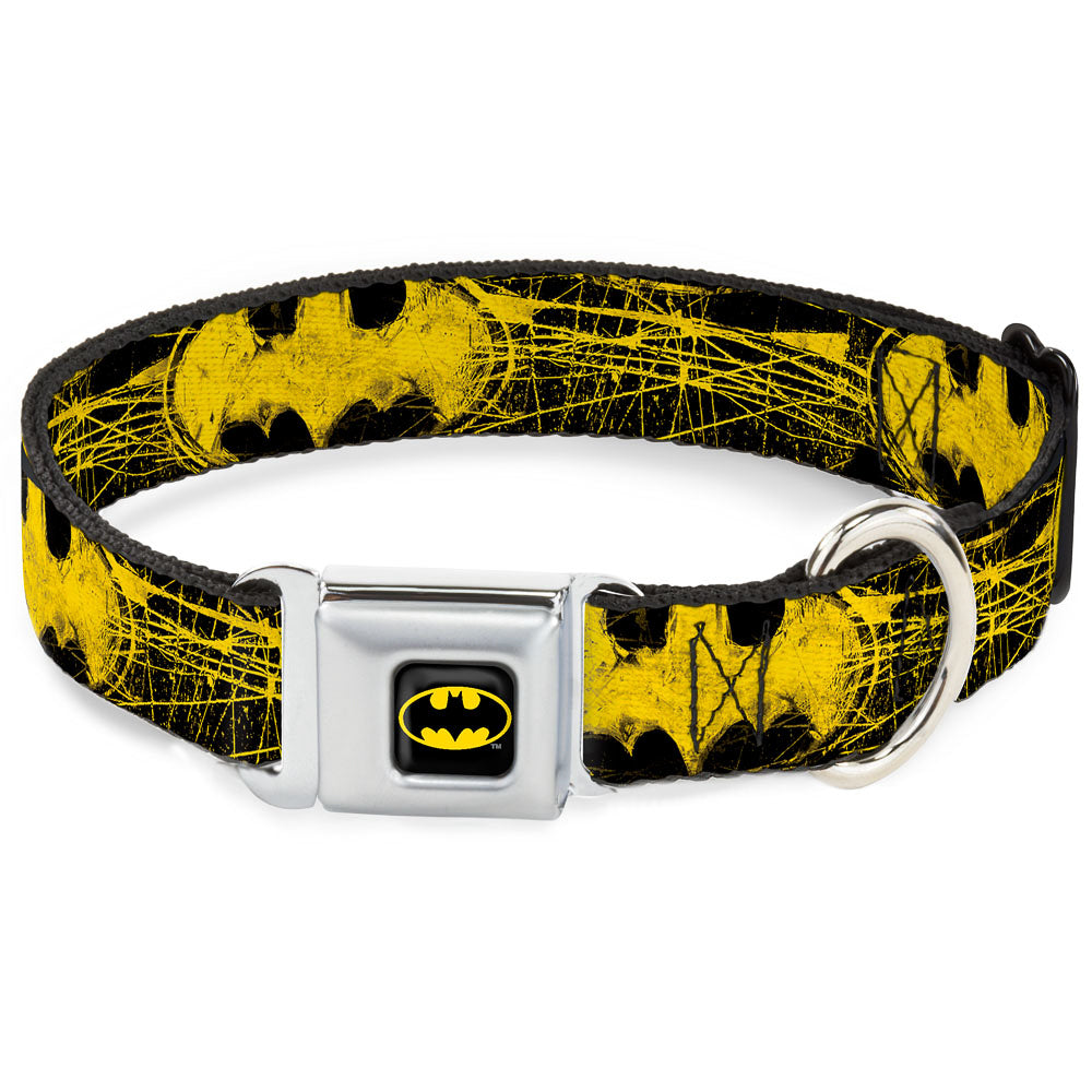 Batman Full Color Black Yellow Seatbelt Buckle Collar - Batman Shield CLOSE-UP Sketch Black/Yellow Dog Collars Seatbelt Buckle DC Comics