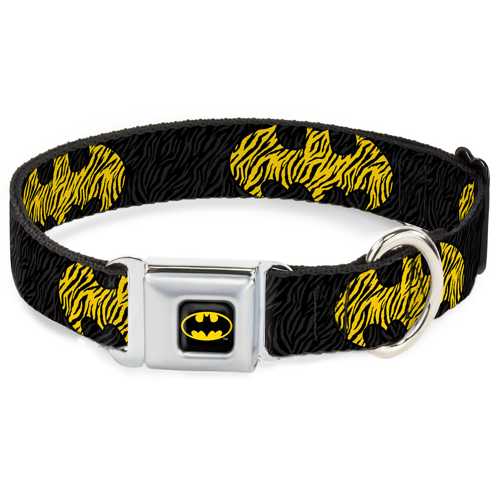 Batman Full Color Black Yellow Seatbelt Buckle Collar - Zebra Bat Signal Black/Gray/Yellow/Black Dog Collars Seatbelt Buckle DC Comics