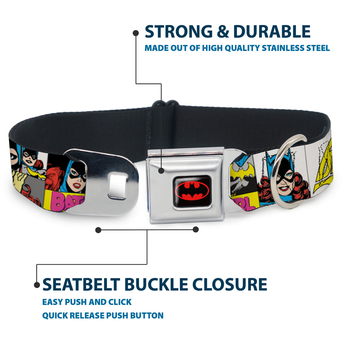 Batman Full Color Black Yellow Seatbelt Buckle Collar - BATGIRL Panels Yellow/Pink Dog Collars Seatbelt Buckle DC Comics