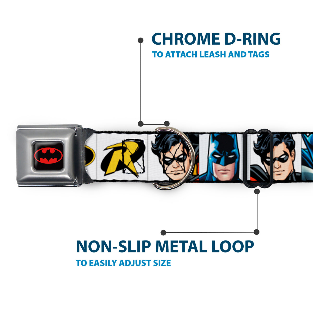 Batman Full Color Black Yellow Seatbelt Buckle Collar - Batman & Robin Blocks White Dog Collars Seatbelt Buckle DC Comics