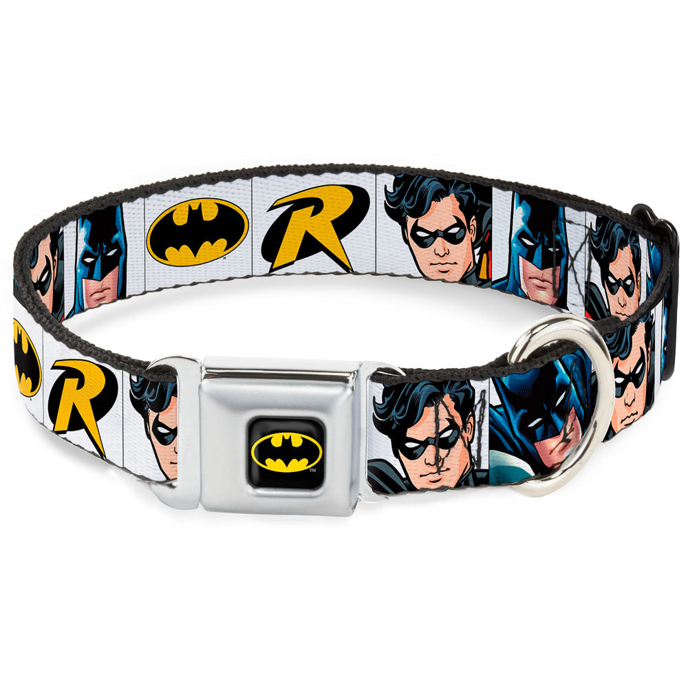 Batman Full Color Black Yellow Seatbelt Buckle Collar - Batman & Robin Blocks White Dog Collars Seatbelt Buckle DC Comics