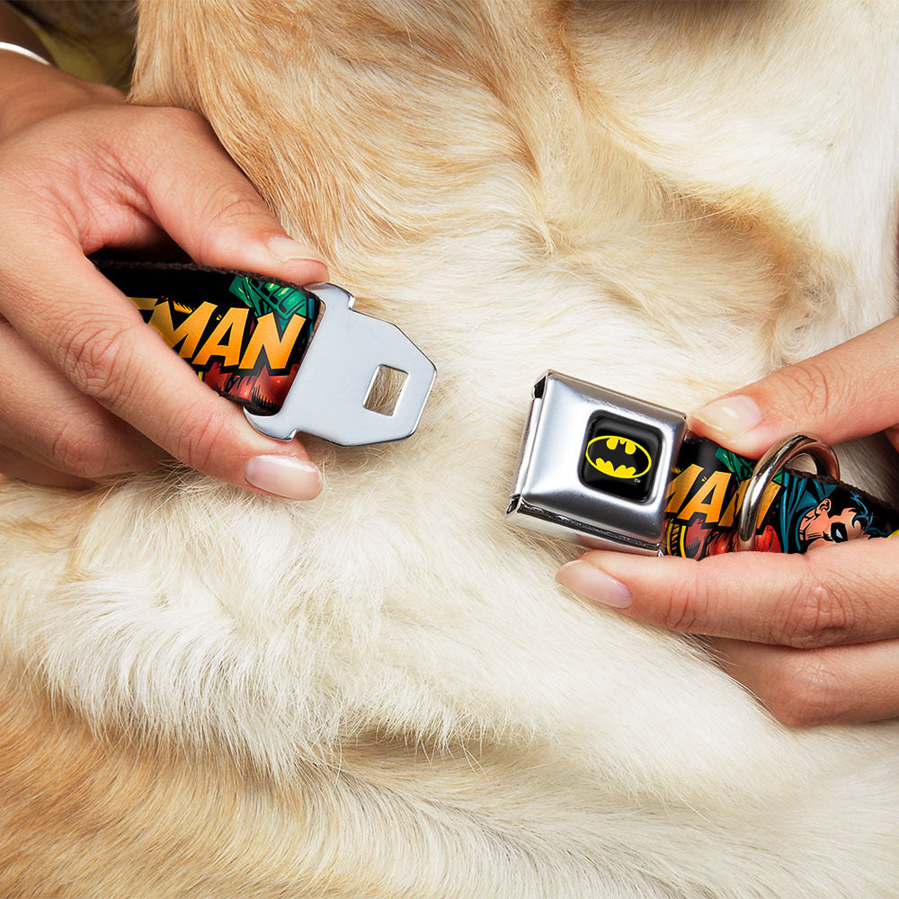 Batman Full Color Black Yellow Seatbelt Buckle Collar - Batman & Robin in Action w/Text Black Dog Collars Seatbelt Buckle DC Comics