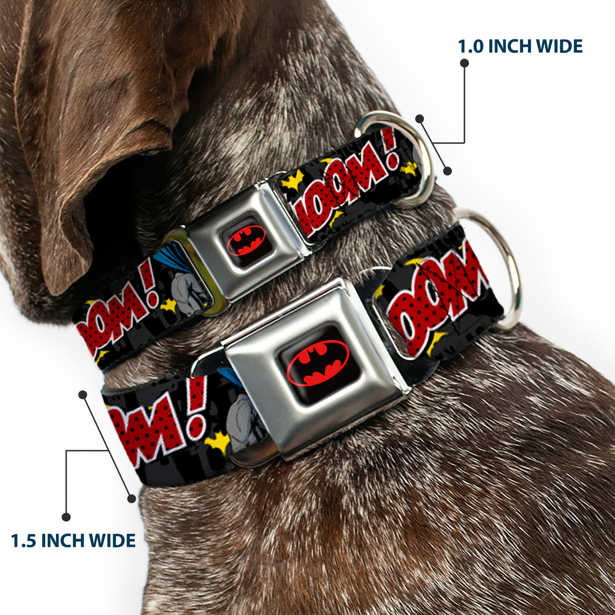 Batman Full Color Black Yellow Seatbelt Buckle Collar - Batman in Action WHOOM! Red Skyline Dog Collars Seatbelt Buckle DC Comics