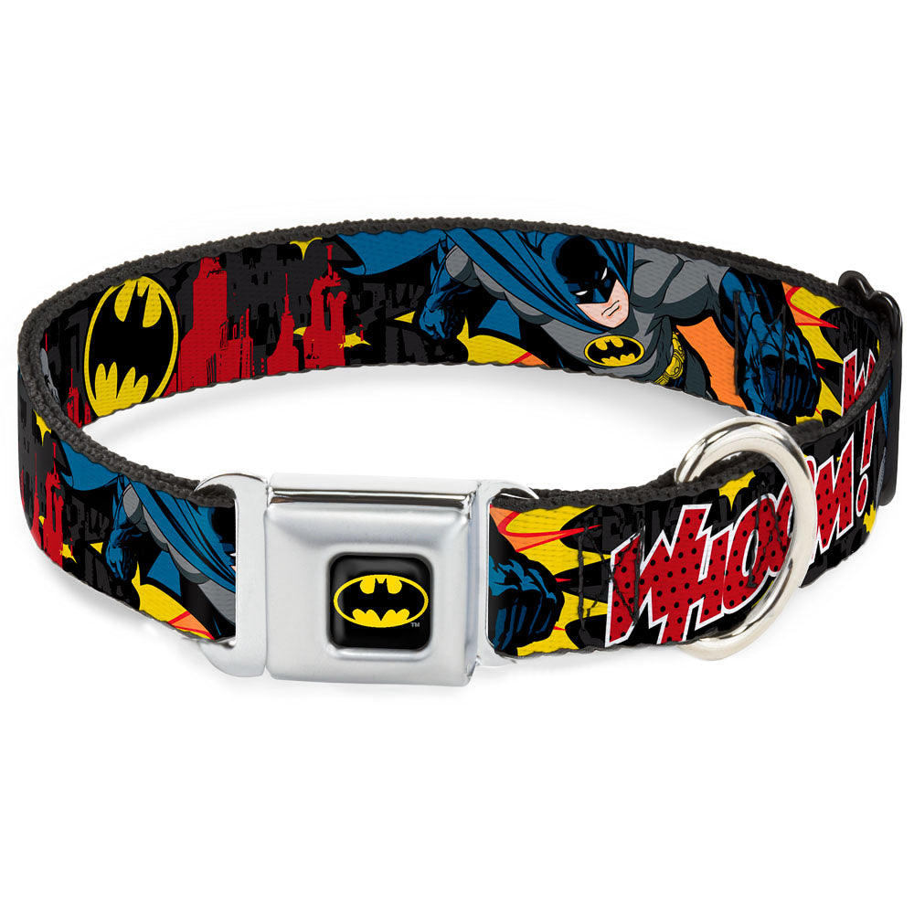 Batman Full Color Black Yellow Seatbelt Buckle Collar - Batman in Action WHOOM! Red Skyline Dog Collars Seatbelt Buckle DC Comics