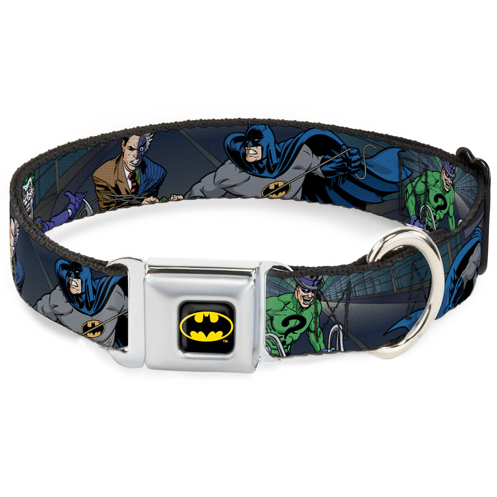 Batman Full Color Black Yellow Seatbelt Buckle Collar - Batman Battling Villains in Tunnel Dog Collars Seatbelt Buckle DC Comics
