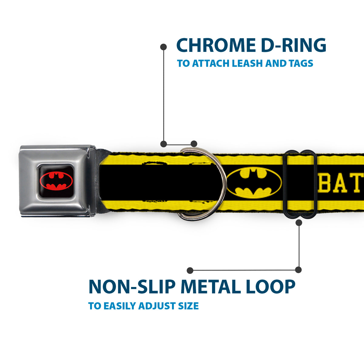 Batman Full Color Black Yellow Seatbelt Buckle Collar - BATMAN/Logo Stripe Yellow/Black Dog Collars Seatbelt Buckle DC Comics