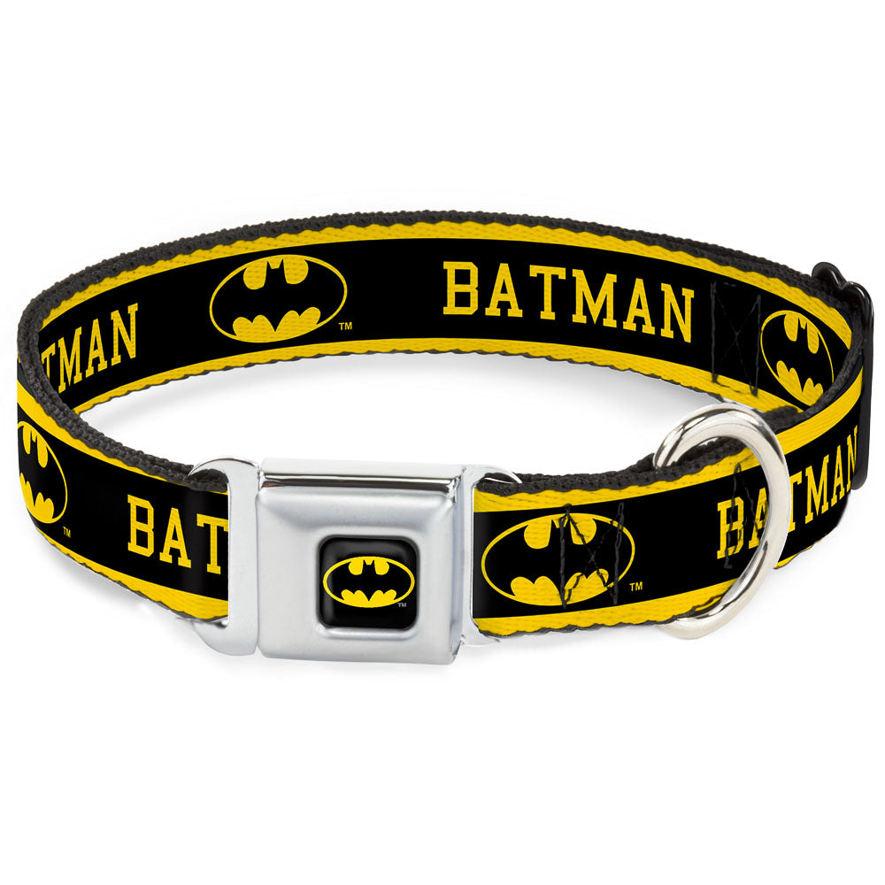 Batman Full Color Black Yellow Seatbelt Buckle Collar - BATMAN/Logo Stripe Yellow/Black Dog Collars Seatbelt Buckle DC Comics