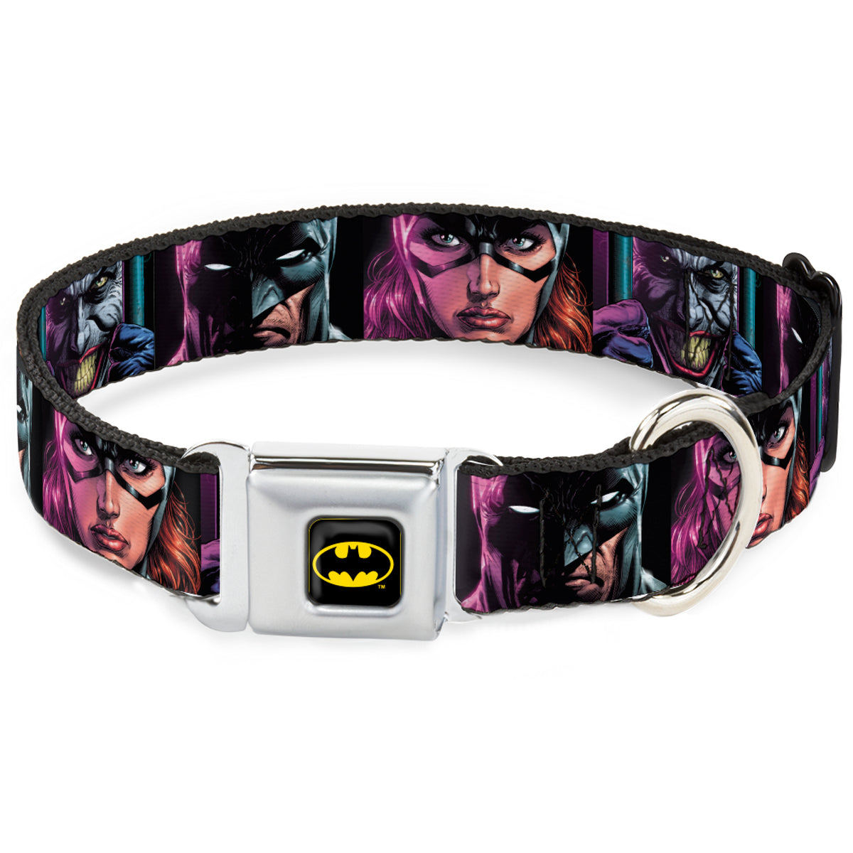 Batman Black/Yellow Seatbelt Buckle Collar - Batman Batgirl and Joker Comic Book Cover Face Close-Ups Black Dog Collars Seatbelt Buckle DC Comics