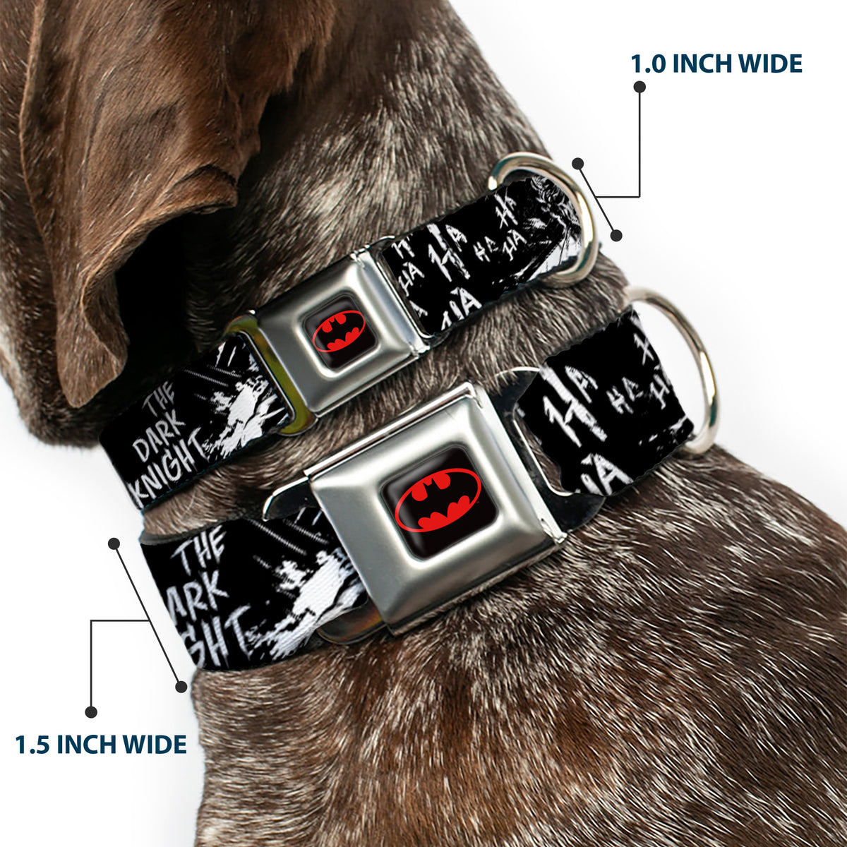 Batman Black/Yellow Seatbelt Buckle Collar - Batman THE DARK KNIGHT and Joker Smiling Sketch Close-Ups Black/White Dog Collars Seatbelt Buckle DC Comics