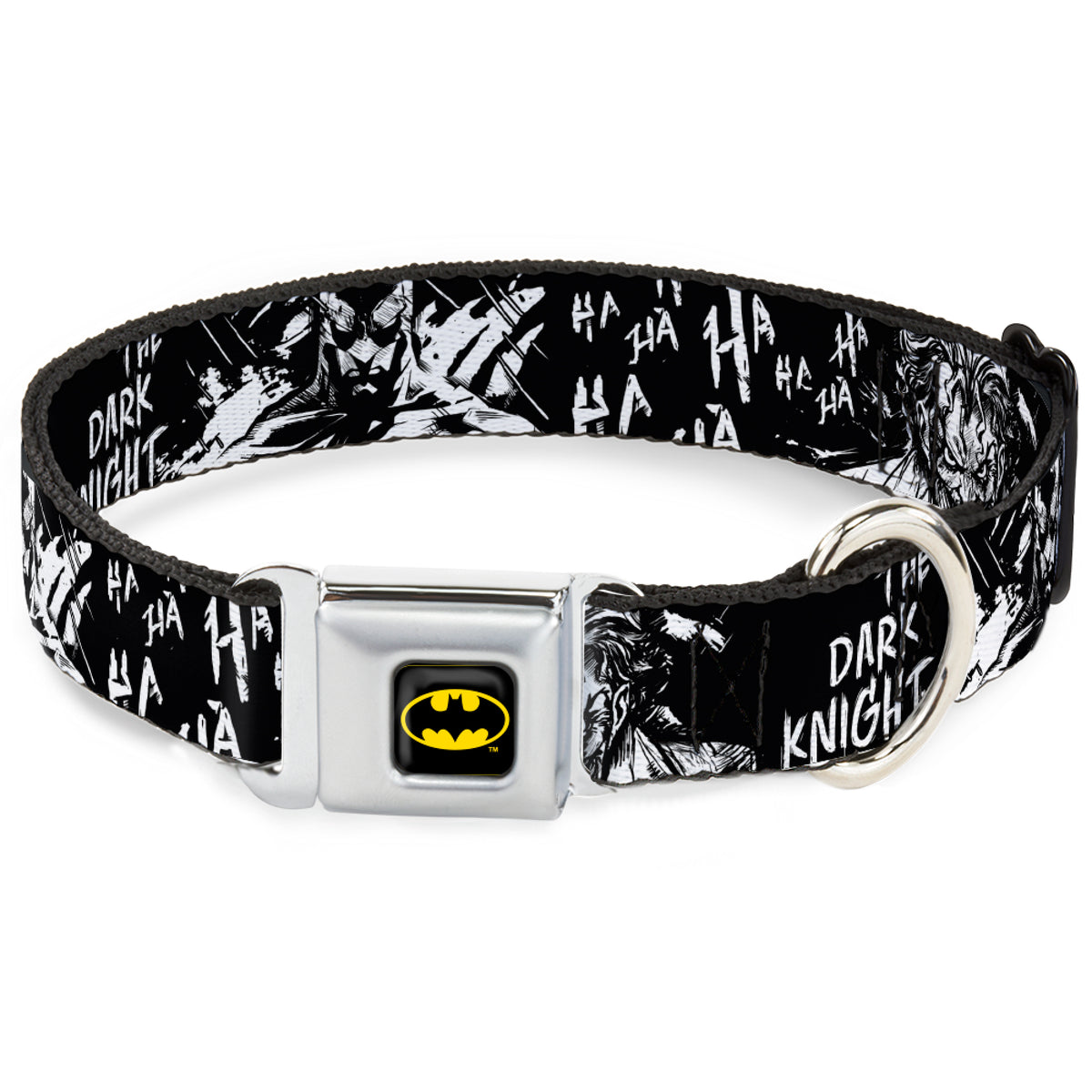 Batman Black/Yellow Seatbelt Buckle Collar - Batman THE DARK KNIGHT and Joker Smiling Sketch Close-Ups Black/White Dog Collars Seatbelt Buckle DC Comics