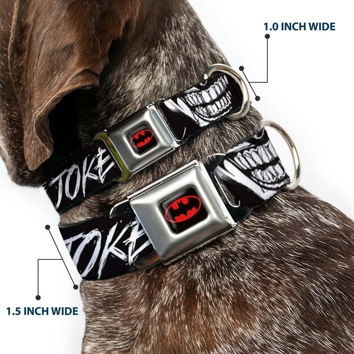 Batman Black/Yellow Seatbelt Buckle Collar - THE JOKER Smiling Eyes Sketch Close-Up Black/White Dog Collars Seatbelt Buckle DC Comics