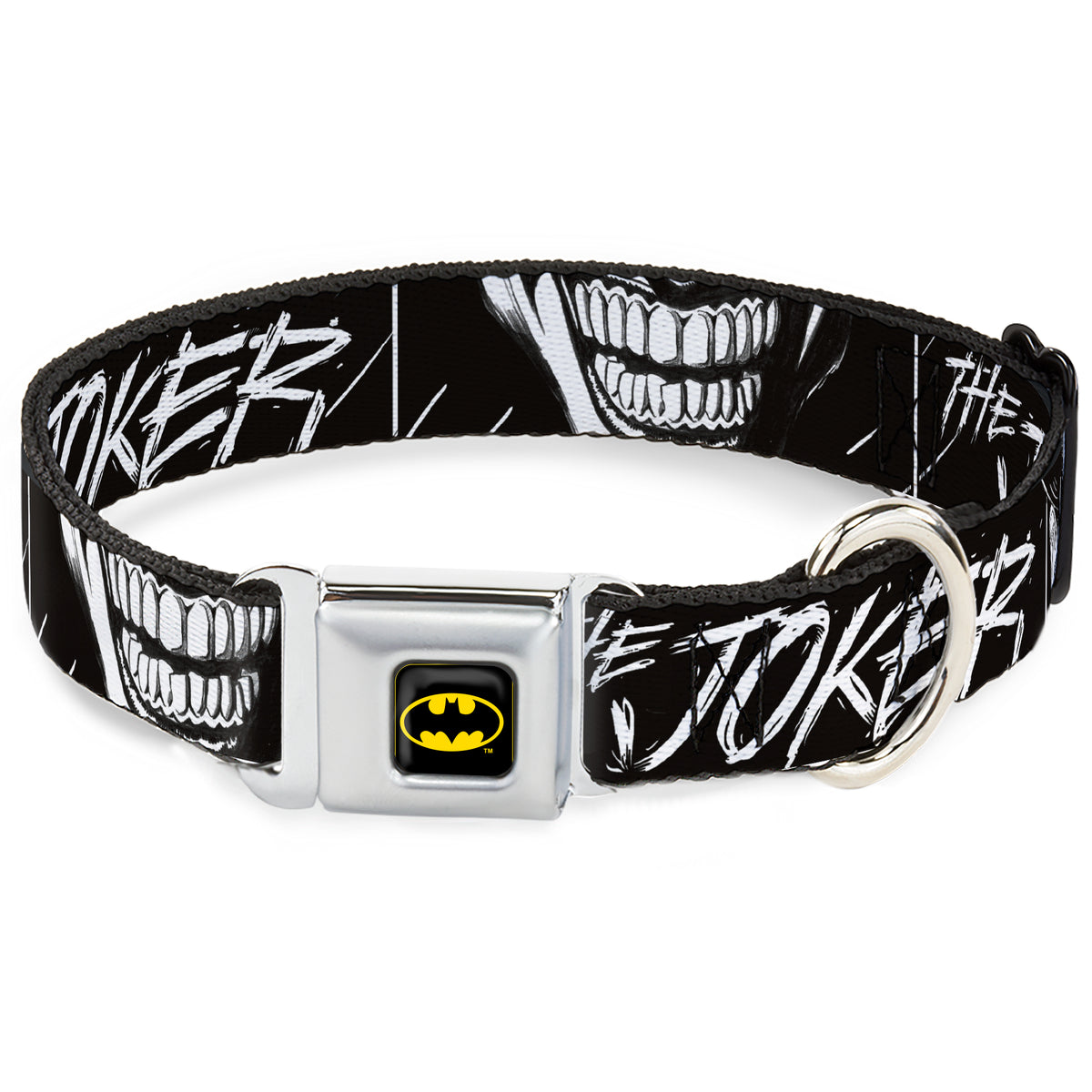 Batman Black/Yellow Seatbelt Buckle Collar - THE JOKER Smiling Eyes Sketch Close-Up Black/White Dog Collars Seatbelt Buckle DC Comics