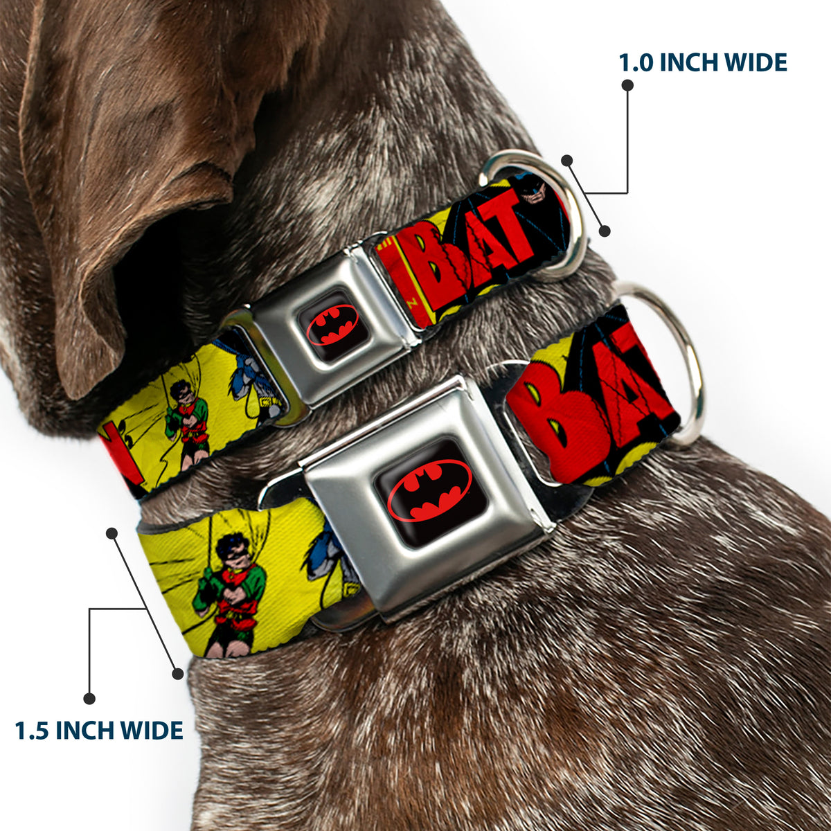 Classic BATMAN Comic Logo Full Color Yellow/Black/Red Seatbelt Buckle Collar - Classic BATMAN Issue #1 Robin & Batman Cover Pose Yellow/Red Dog Collars Seatbelt Buckle DC Comics