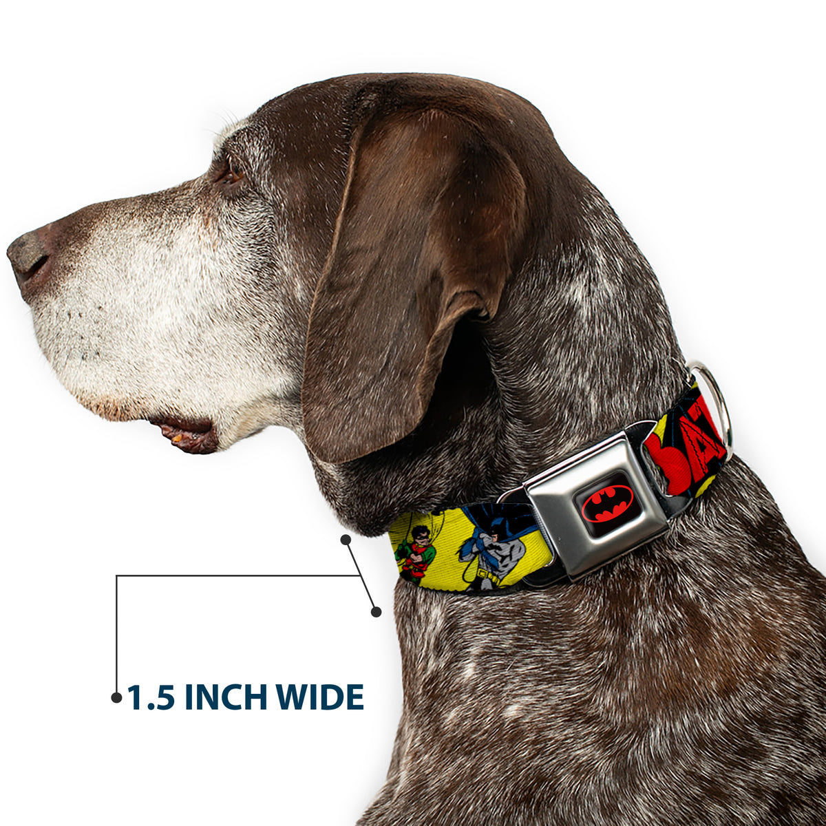 Classic BATMAN Comic Logo Full Color Yellow/Black/Red Seatbelt Buckle Collar - Classic BATMAN Issue #1 Robin & Batman Cover Pose Yellow/Red Dog Collars Seatbelt Buckle DC Comics