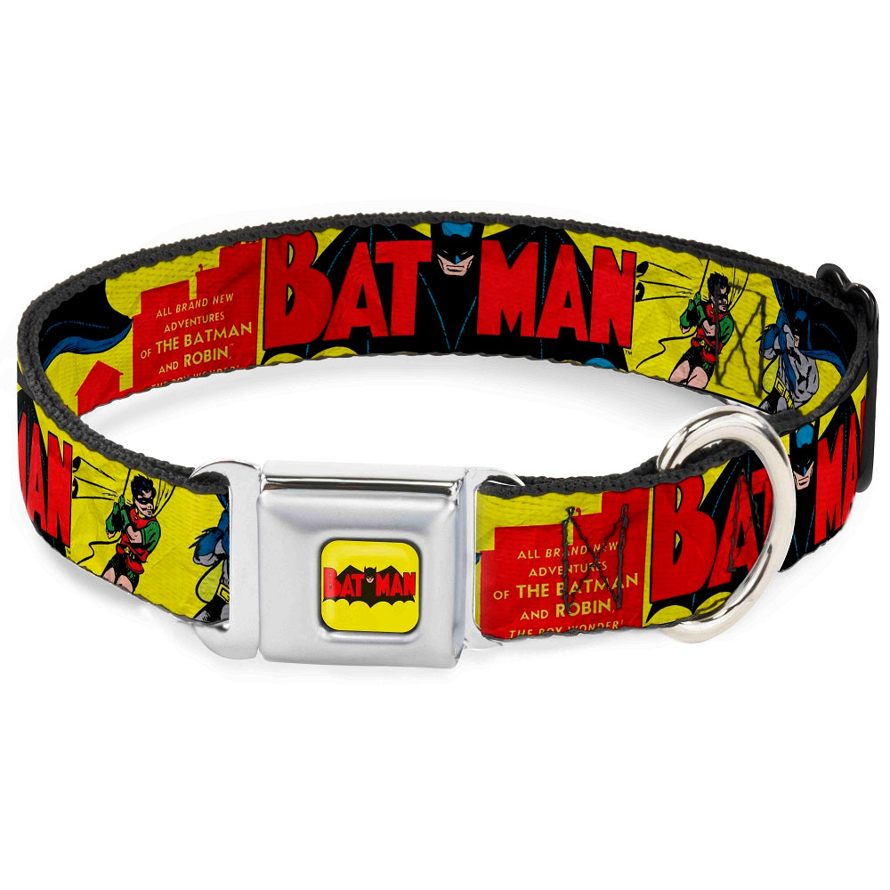 Classic BATMAN Comic Logo Full Color Yellow/Black/Red Seatbelt Buckle Collar - Classic BATMAN Issue #1 Robin & Batman Cover Pose Yellow/Red Dog Collars Seatbelt Buckle DC Comics
