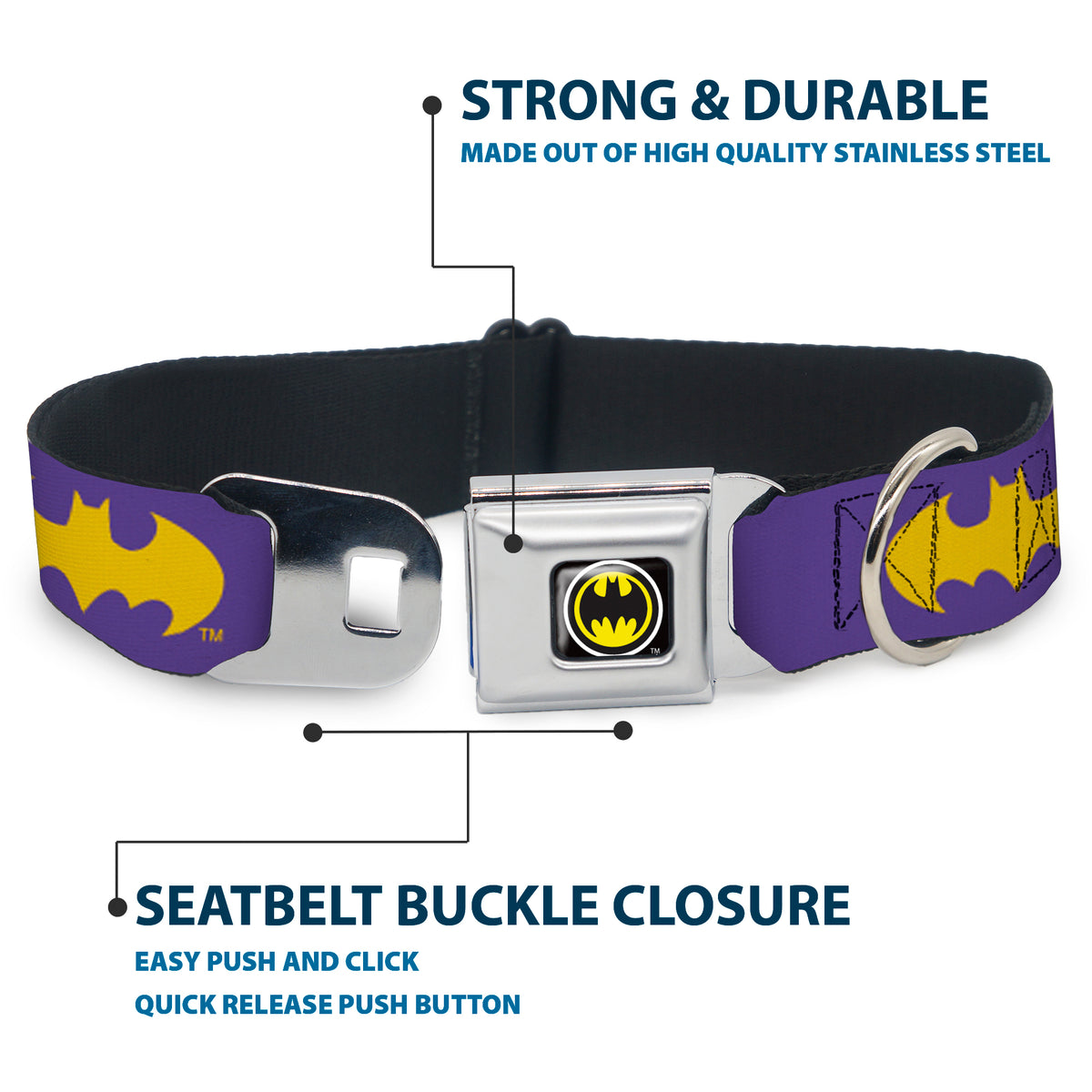 Batman Signal Full Color Purple Yellow Seatbelt Buckle Collar - Batman Signal Purple/Yellow Dog Collars Seatbelt Buckle DC Comics