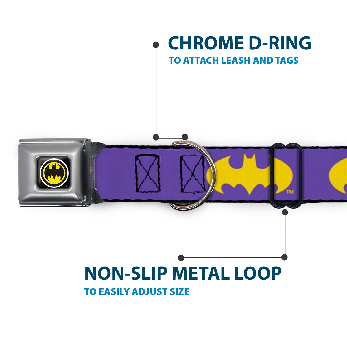 Batman Signal Full Color Purple Yellow Seatbelt Buckle Collar - Batman Signal Purple/Yellow Dog Collars Seatbelt Buckle DC Comics