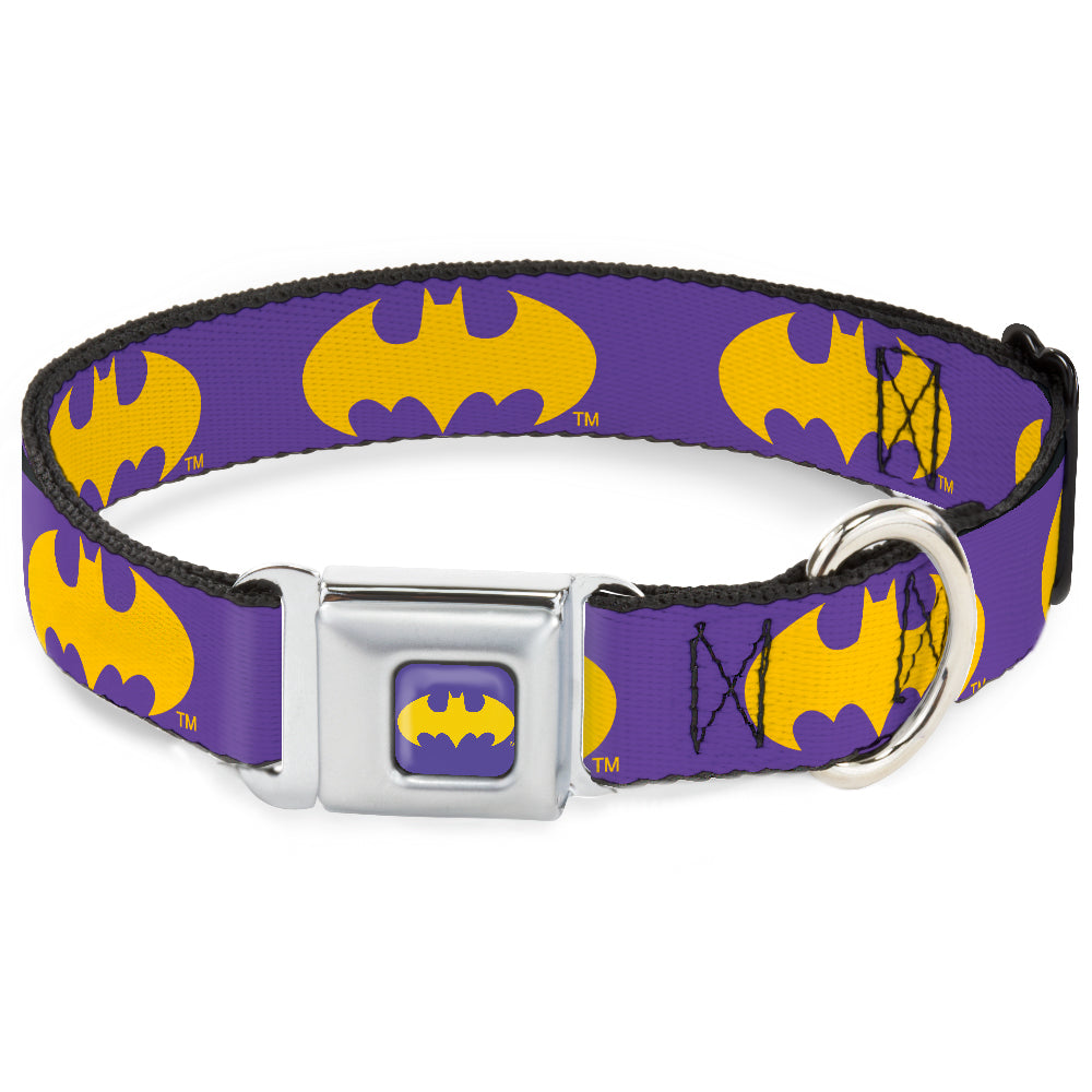 Batman Signal Full Color Purple Yellow Seatbelt Buckle Collar - Batman Signal Purple/Yellow Dog Collars Seatbelt Buckle DC Comics