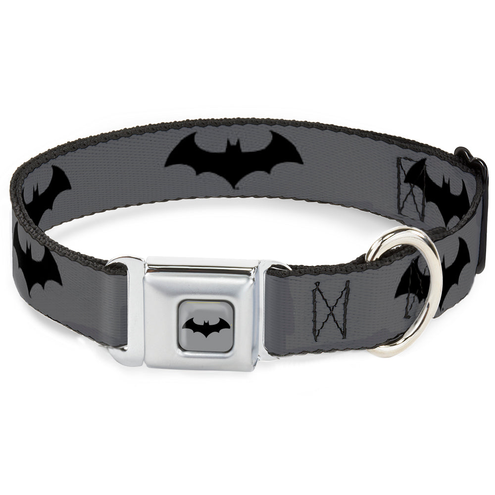 Retro Bat Logo Full Color Gray/Black Seatbelt Buckle Collar - Retro Bat Logo Gray/Black Dog Collars Seatbelt Buckle DC Comics
