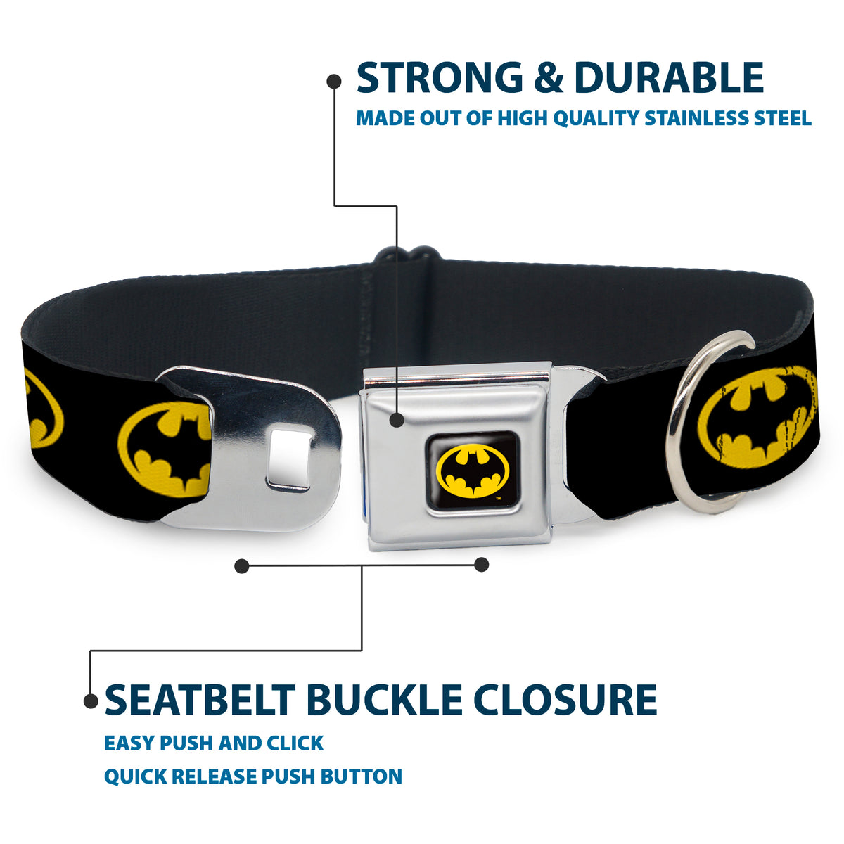 Batman 1989 Logo Full Color Black/Yellow Seatbelt Buckle Collar - Batman 1989 Logo Black/Yellow Dog Collars Seatbelt Buckle DC Comics