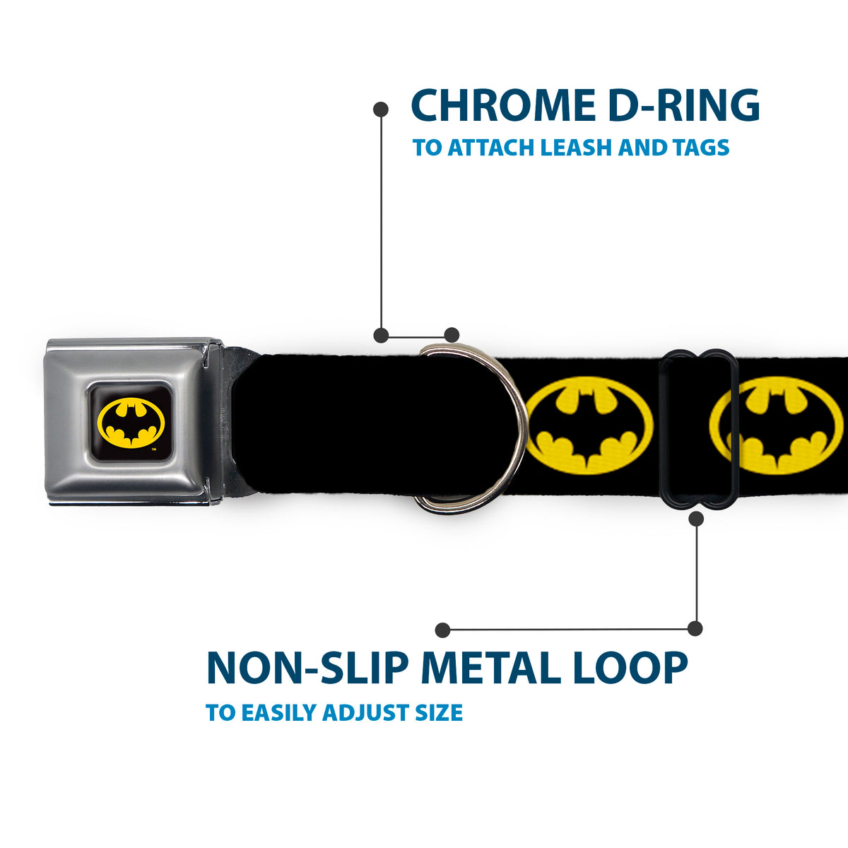 Batman 1989 Logo Full Color Black/Yellow Seatbelt Buckle Collar - Batman 1989 Logo Black/Yellow Dog Collars Seatbelt Buckle DC Comics