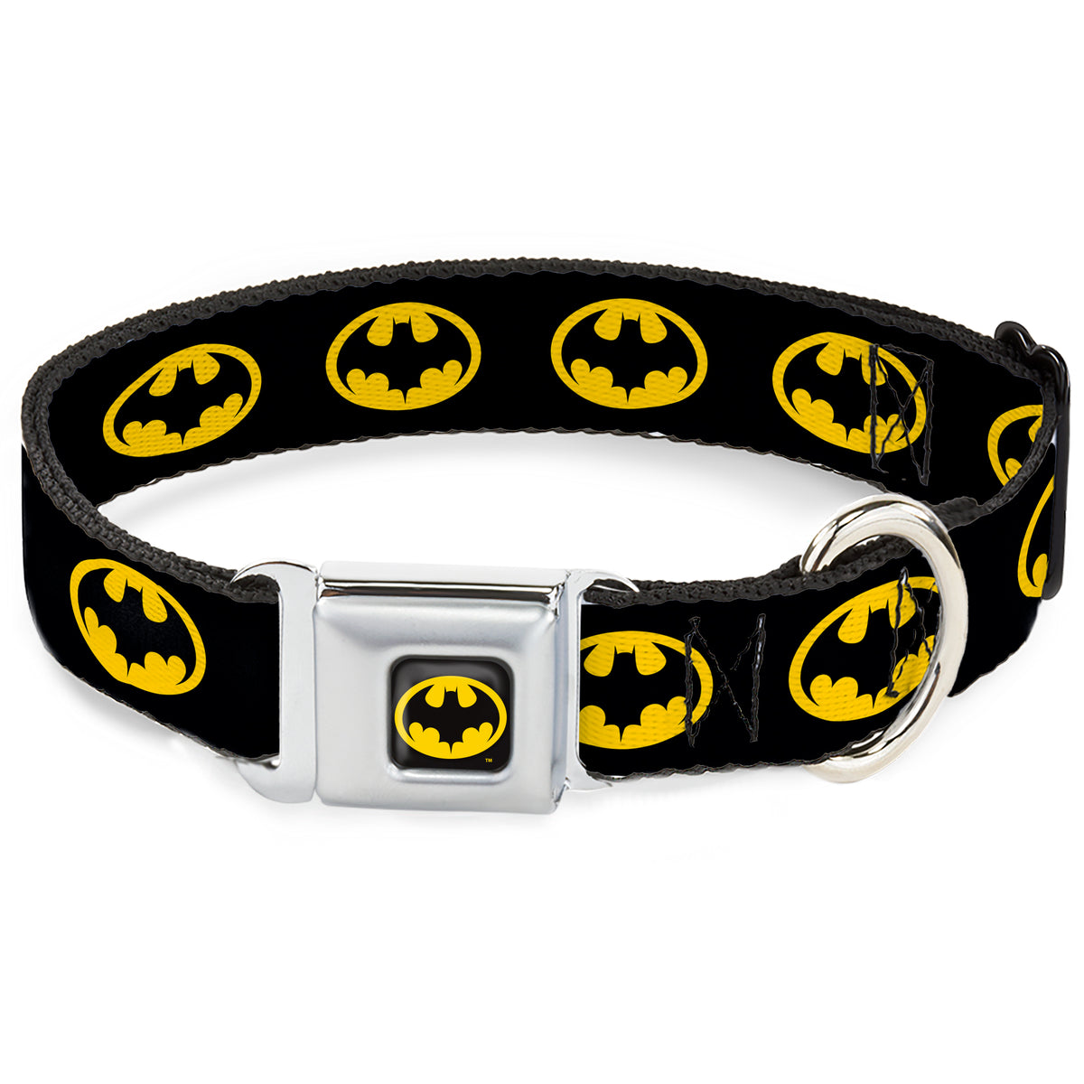 Batman 1989 Logo Full Color Black/Yellow Seatbelt Buckle Collar - Batman 1989 Logo Black/Yellow Dog Collars Seatbelt Buckle DC Comics