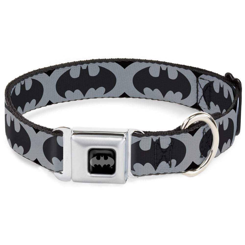 Batman Full Color Black Silver Black Seatbelt Buckle Collar - Bat Signal-5 Black/Gray/Black Dog Collars Seatbelt Buckle DC Comics