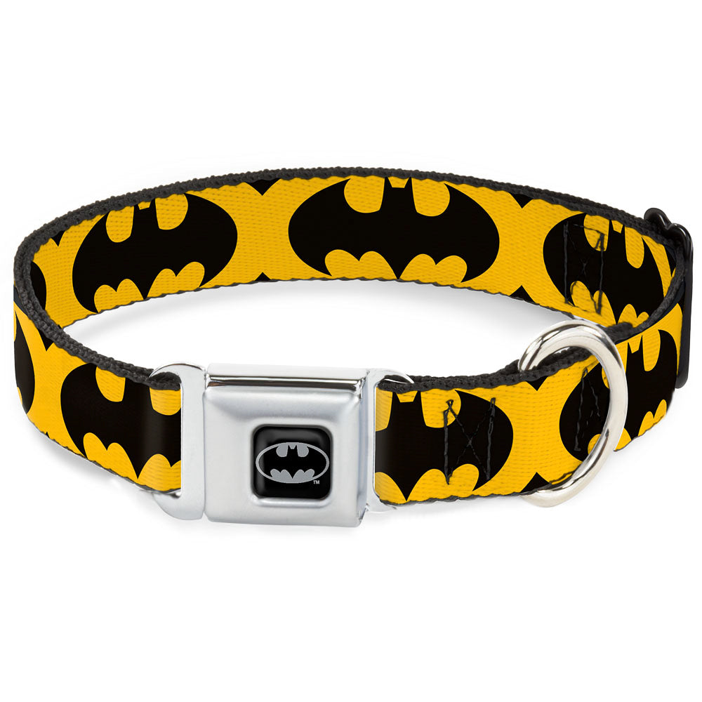 Batman Full Color Black Silver Black Seatbelt Buckle Collar - Bat Signal-5 Black/Yellow/Black Dog Collars Seatbelt Buckle DC Comics