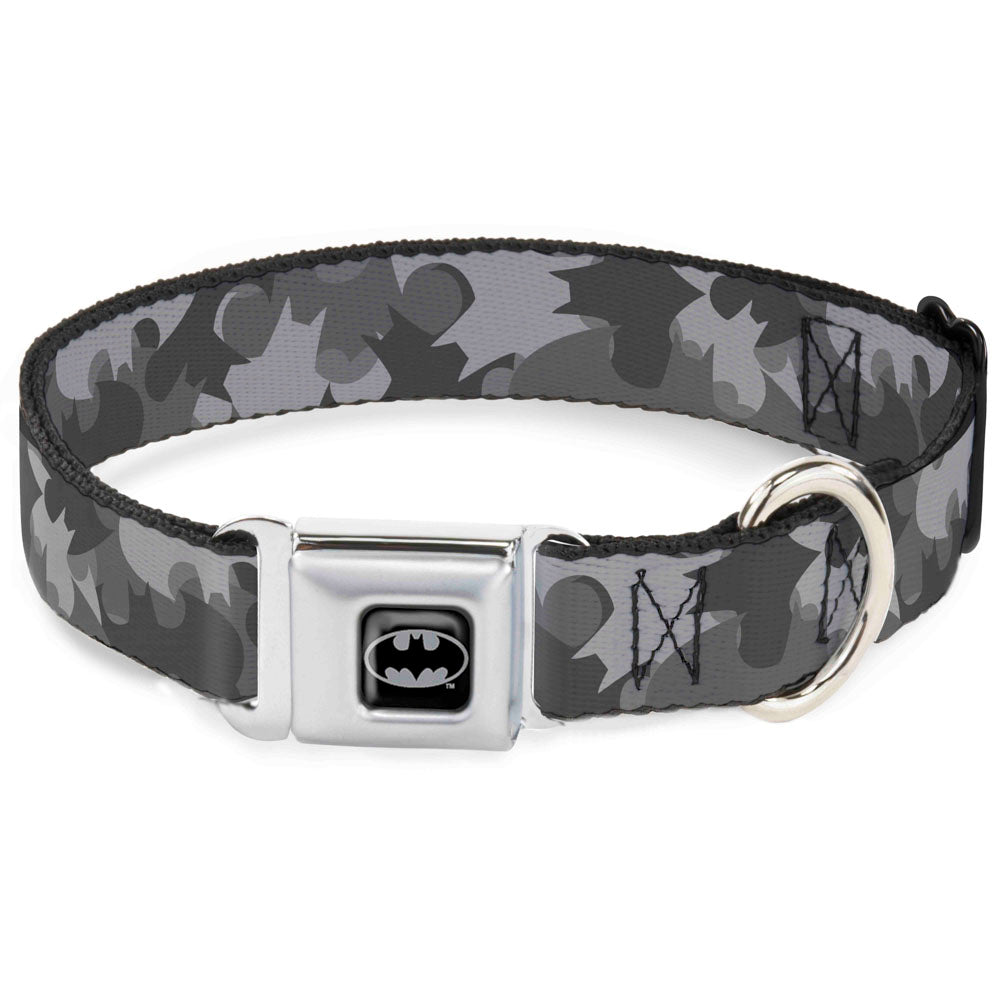 Batman Black/Silver/Black Seatbelt Buckle Collar - Bat Signal Stacked Black/Grays Dog Collars Seatbelt Buckle DC Comics