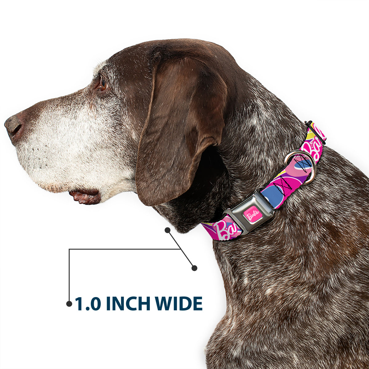 BARBIE Script Signature Full Color Hot Pink/White Seatbelt Buckle Collar - BARBIE Script Signature Logo Abstract Multi Color/White Dog Collars Seatbelt Buckle Barbie